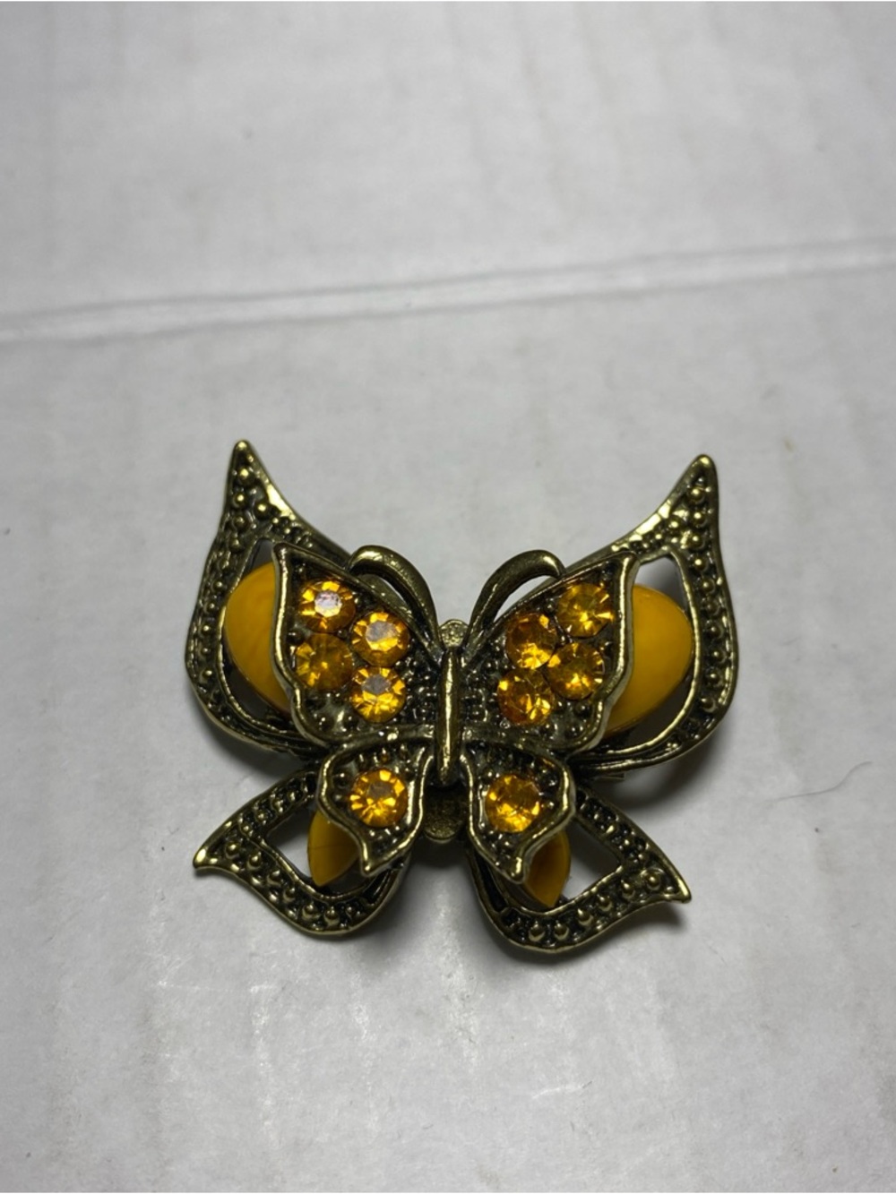Yellow / Orange Crystal Butterfly Brooch - Unbranded